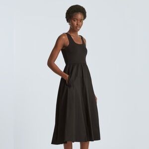 Everlane The Riviera Black Fit & Flare Midi Dress Cotton Skirt Small NWT